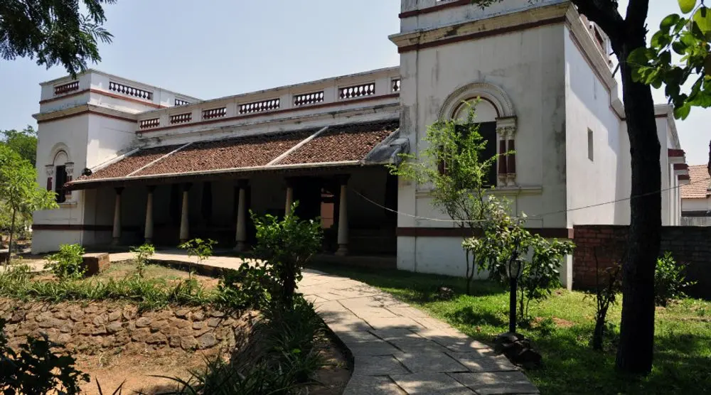 Sloping tiled roofs of a Chettinad house