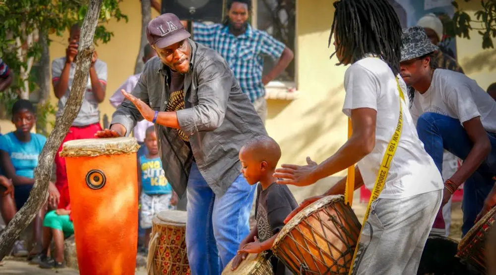 Drummers playing at a street festival