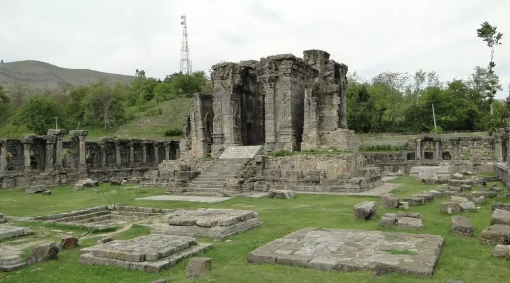 Martand Sun Temple ruins on a green plateau