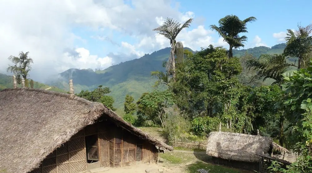 Thatched house in the green hills of Longwa