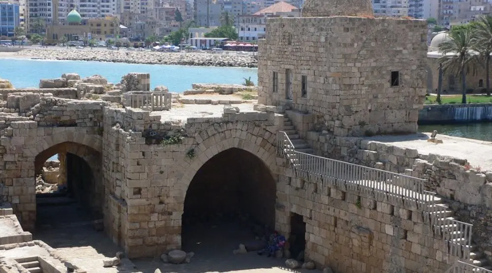Ancient stone ruins by the sea in Sidon