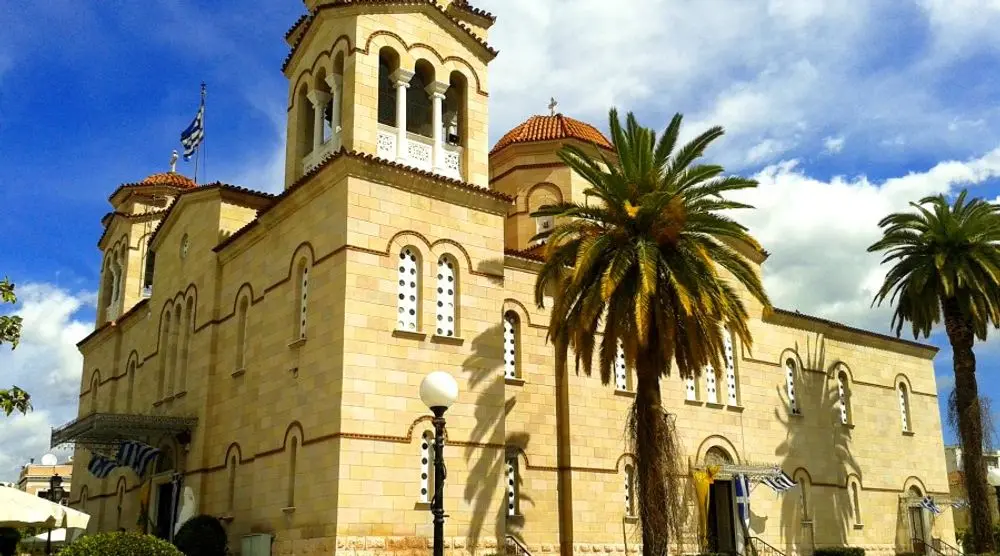 Church with twin bell towers in Argos