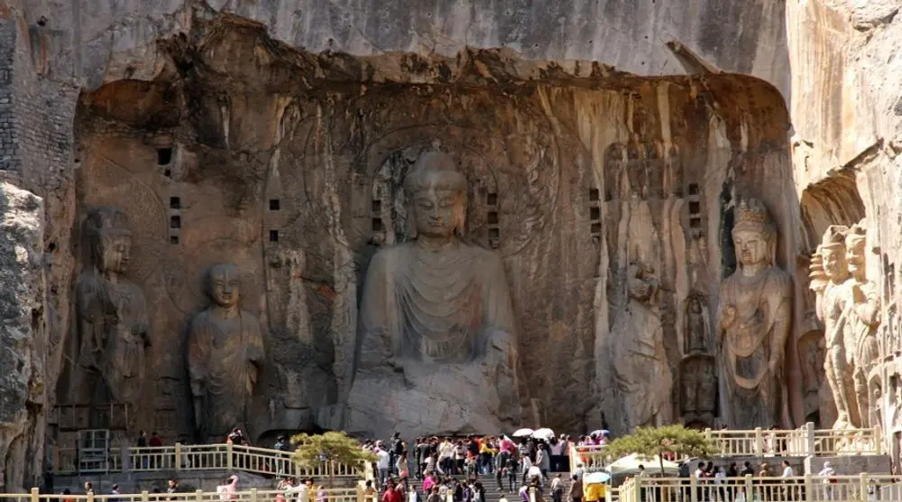 Buddha statues carved into cliffs at Longmen, Luoyang