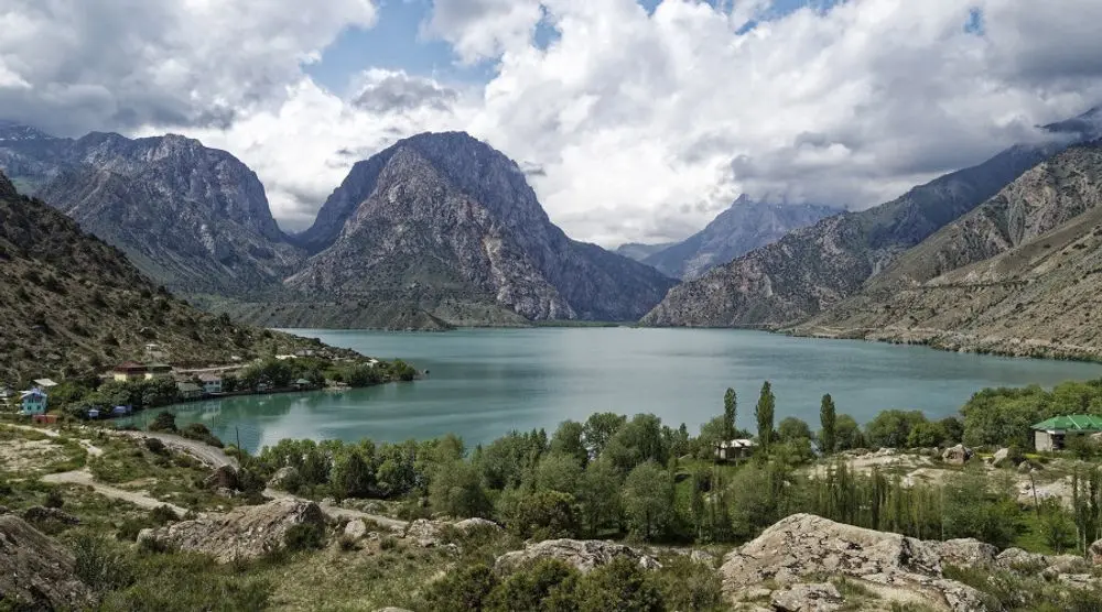 Iskanderkul lake among mountains in Tajikistan