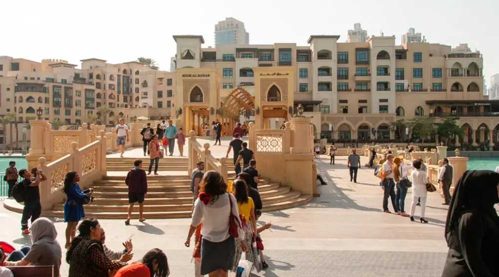 Visitors in the Souk Al Bahar plaza, Dubai