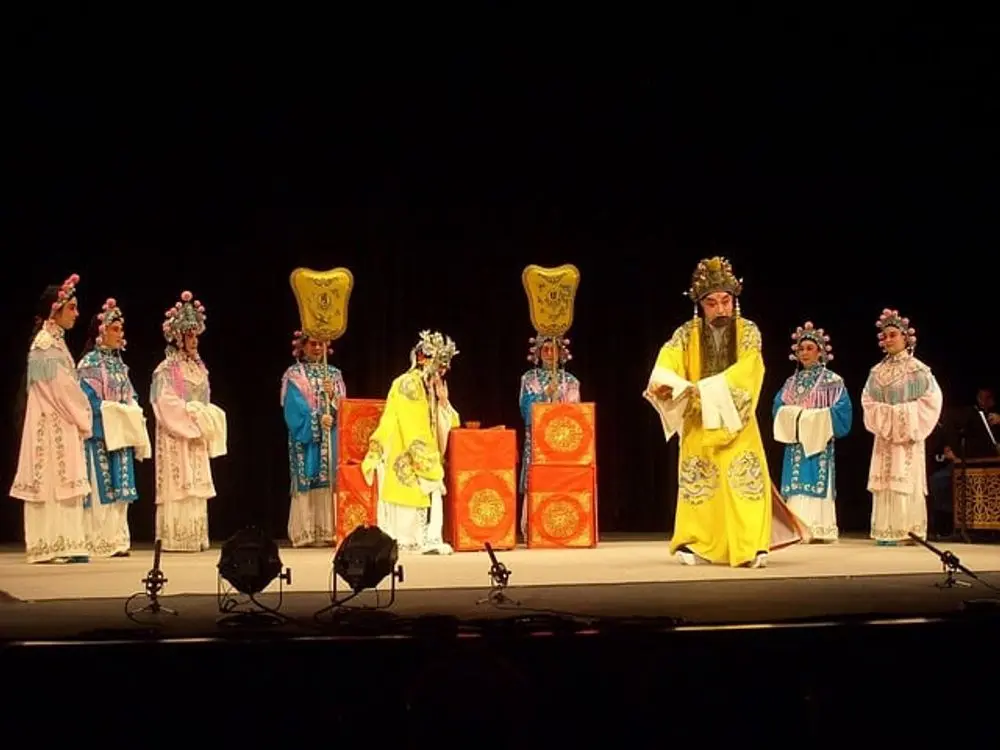 Chinese opera troupe on stage
