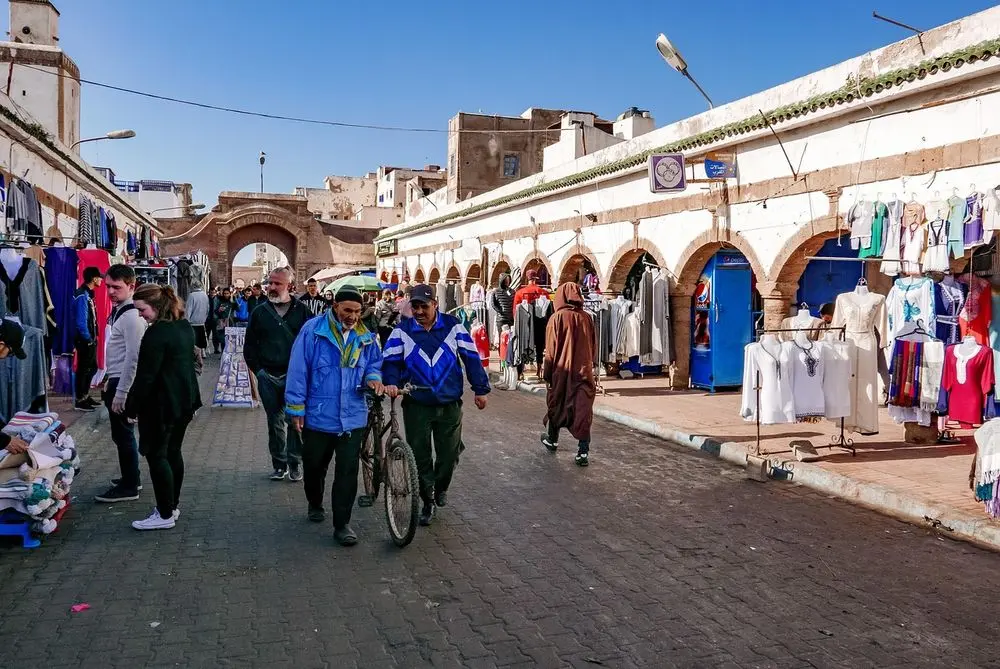 Busy market street in Essaouira