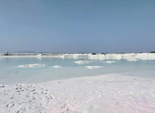 White marble slurry plains at the Kishangarh dumping yard