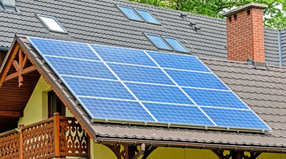 Solar panels on a house roof