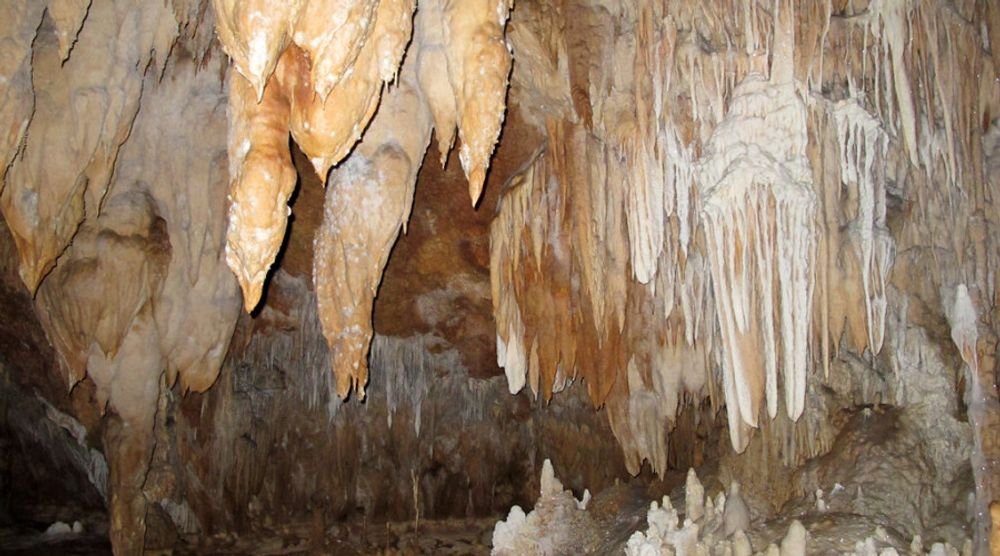 Stalactites and flowstone in the ATM Cave, Belize