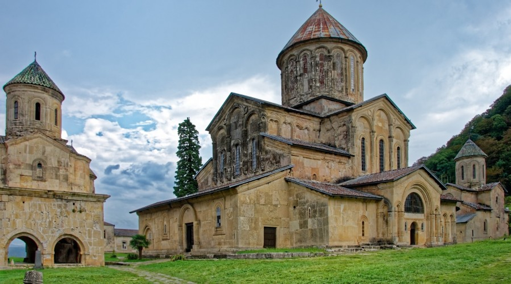 Gelati Monastery on a green hill in Georgia