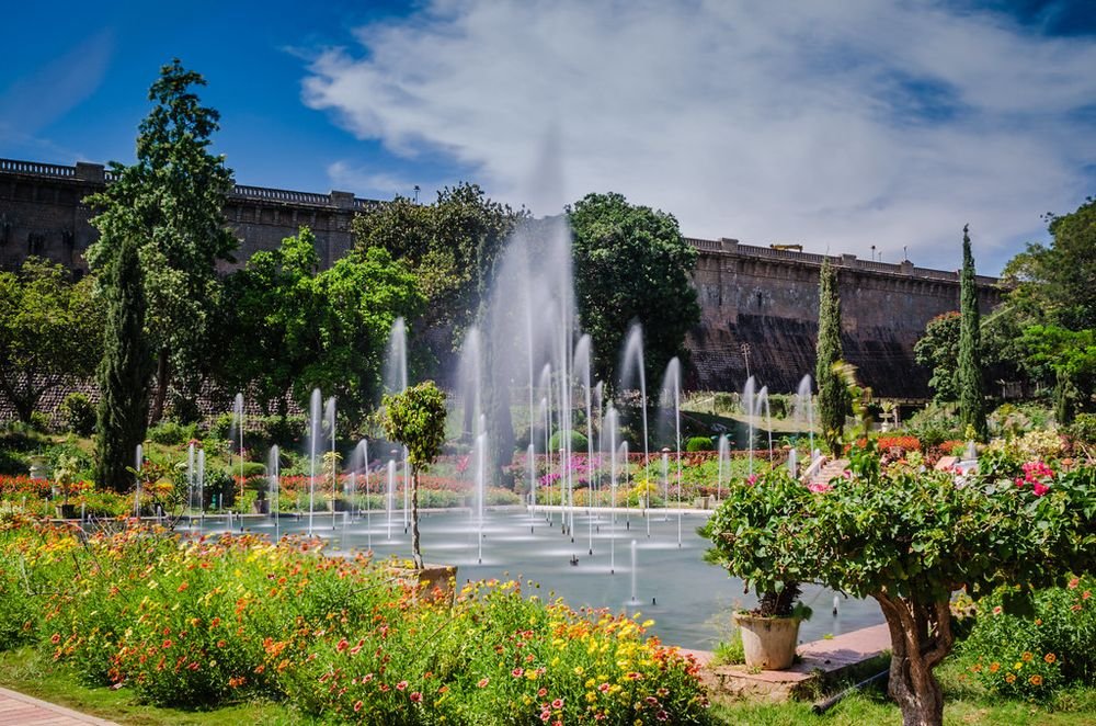 Fountains in the terraced Brindavan Gardens